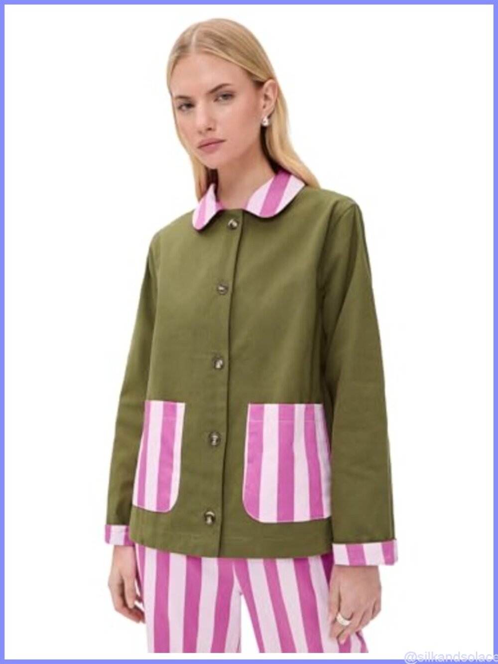 Women's Cotton Twill Anorak Jacket Long Sleeve Button Placket
